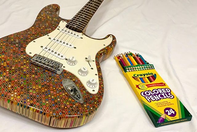 guitar made of colored pencils