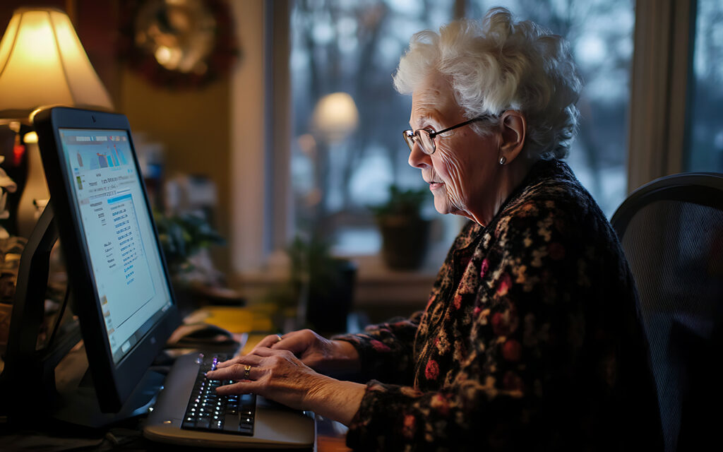 Elderly woman on computer