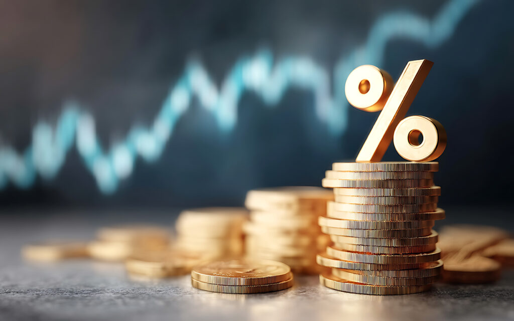 Coins representing stock percentage rising