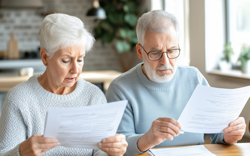Elderly couple looking over paperwork