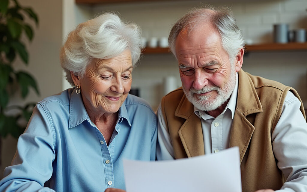 Elderly couple looking at paperwork