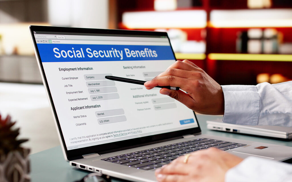 Computer Screen that says "Social Security Benefits"