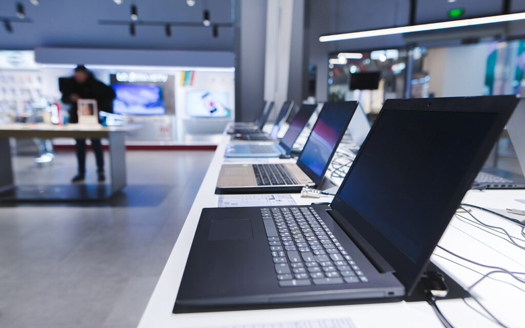 Tech store with laptops