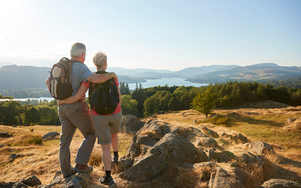 Retired couple hiking