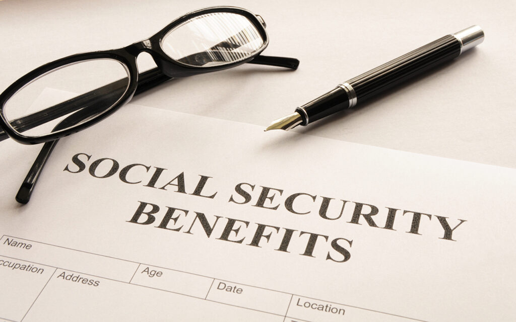 Paper that reads "Social Security Benefits"