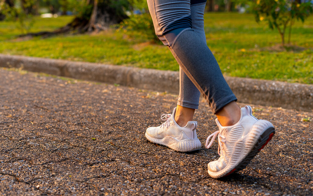 Woman walking outdoors