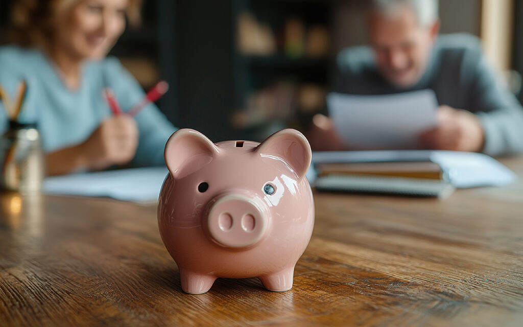 Piggy bank on table